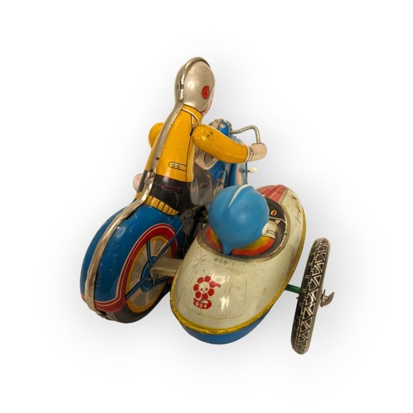 Vintage Wind Up Metal Schylling Collector Series Motorcycle & Side Car Toy - Picture 4 of 6